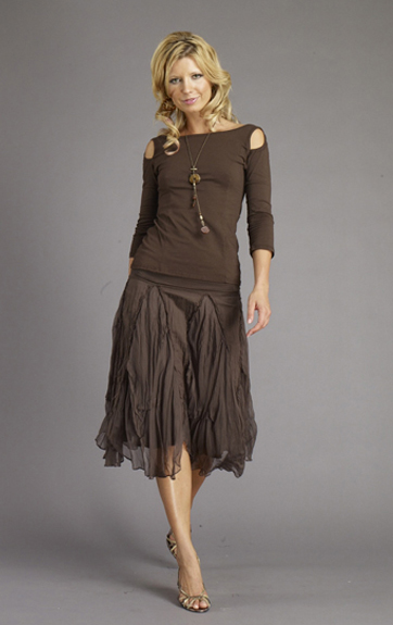 Luna Luz Garment Dyed Open Sleeve top and Silk Organza Godet Skirt