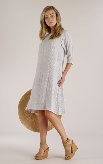 Luna Luz Screen Printed Linen Gauze Short Dress with 3/4 Sleeves